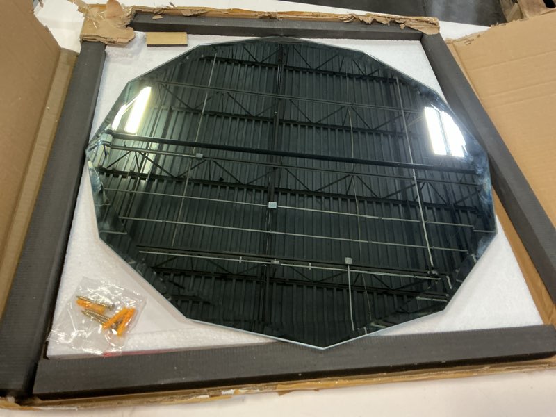 Condition photo showing New/Like New for suidia bathroom mirror, 20"x 20" wall mirror, frameless bathroom mirror with beveled edge for bedroom, living room, entryway, hallway, round shape 20"l x 20"w round shape nature