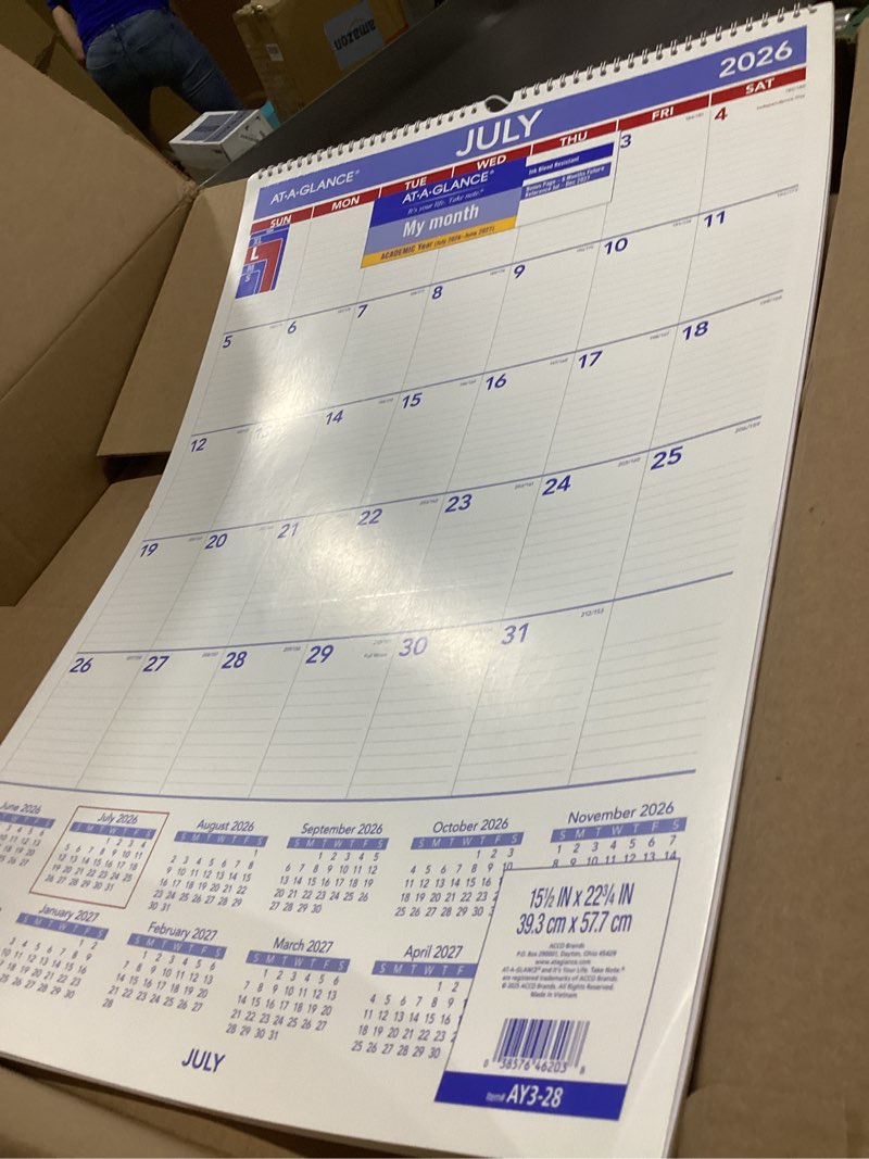 Condition photo showing Good Condition for at-a-glance wall calendar 2026-2027 planner, academic 12-month july-june, monthly, 15-1/2" x 22-3/4", ruled daily blocks (ay328) 2026-2027 15.5"w x 22-3/4"h