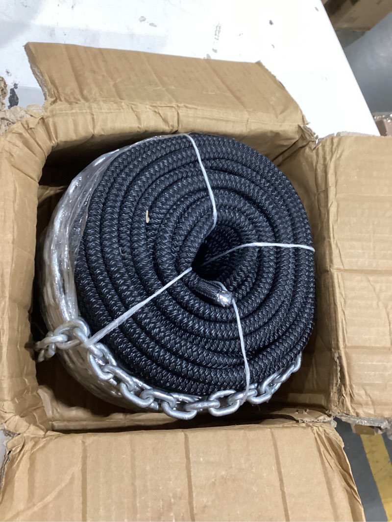 Condition photo showing Good Condition for novelbee 1/2 inch double braid nylon rope with 1/4 inch x 15 feet galvanized chain for boat anchor rope and dock line (black, length:150')