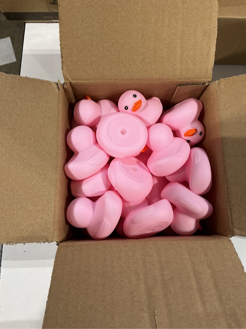 Condition photo showing Good Condition for 24 pcs mini rubber duck bulk bath squeaky rubber duckies cute float bathtub toys for baby shower birthday party favors gift beach pool activity carnival game (pink)
