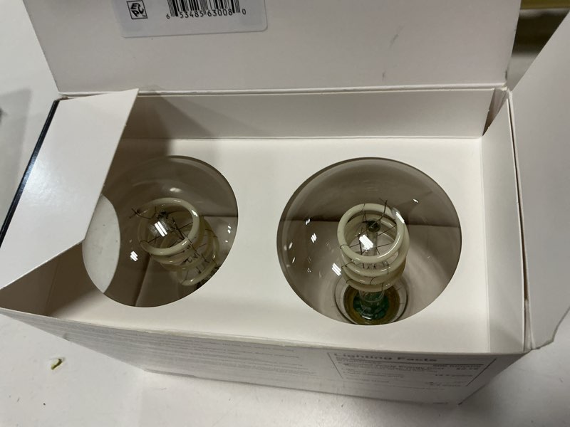 Condition photo showing New/Like New for better homes & gardens 6.5w (60w equivalent) daylight dimmable g25 white filament light bulbs e26 base 2 pack