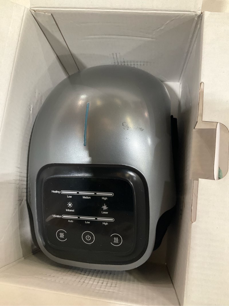 Condition photo showing As Is for medcursor knee massager with heat, cordless heated knee massage for pain relief with 3 heating levels, 3 vibration modes, led screen, adjustable straps, gift for men and women gray