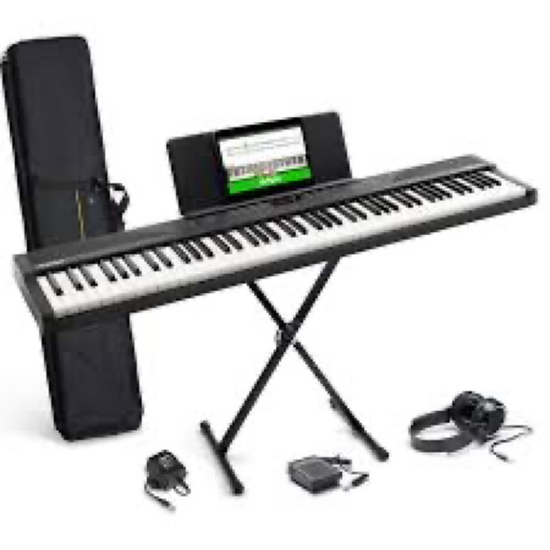Alesis 88 Key Keyboard Piano with 480 Sounds, Speakers, USB MIDI, Carry-Bag, Stand, Headphones, Peda
