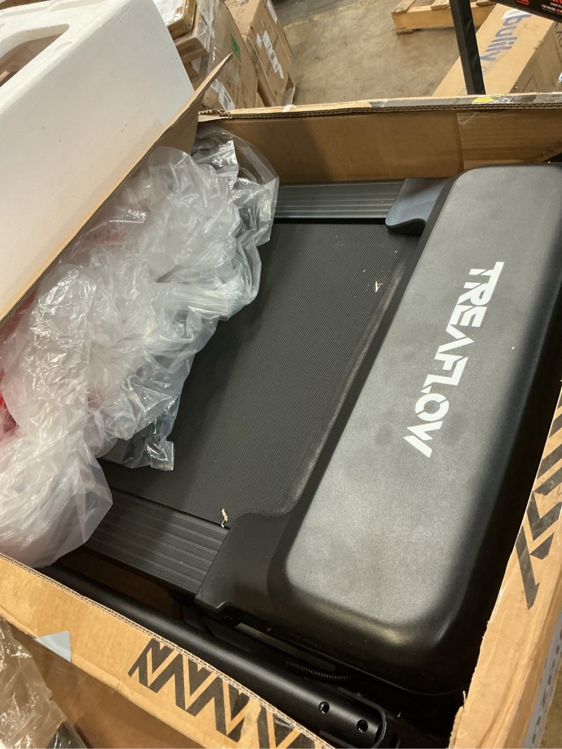 Condition photo showing Good Condition for treaflow treadmill with 0-25% auto incline, 3.5 hp folding for home running, 10.0 mph max speed, 300 lbs weight capacity, bluetooth speaker. black