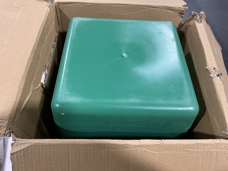 Condition photo showing Good Condition for 20x20x20in underground splice boxes w/frp inspection lid large enclosure pit precast polyethylene distribution pull box access electrical junction drillable tapered wiring cable chamber 20x20x20in green