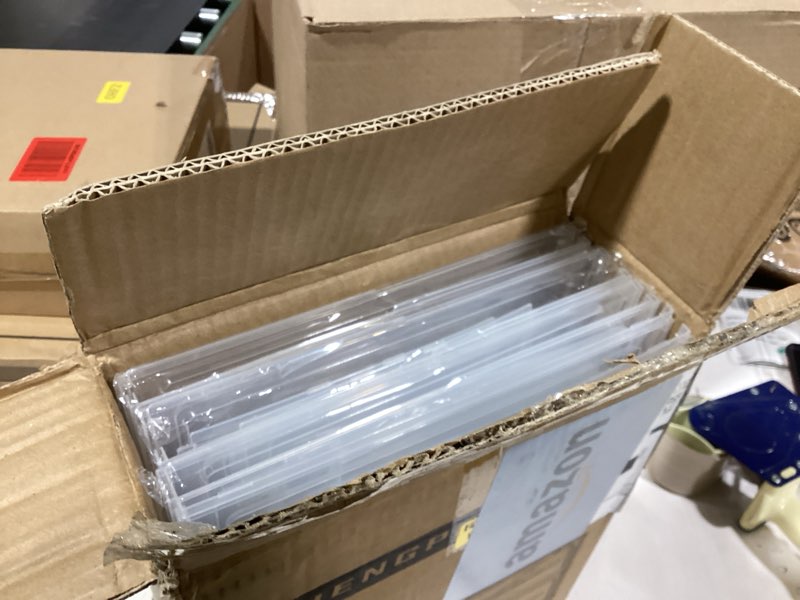 Condition photo showing New/Like New for 4 pack shoe storage bins, thicken & sturdy clear shoe storage organizer with magnetic door, stackable boxes for closet, foldable space-saving shoe rack for sneaker boot container