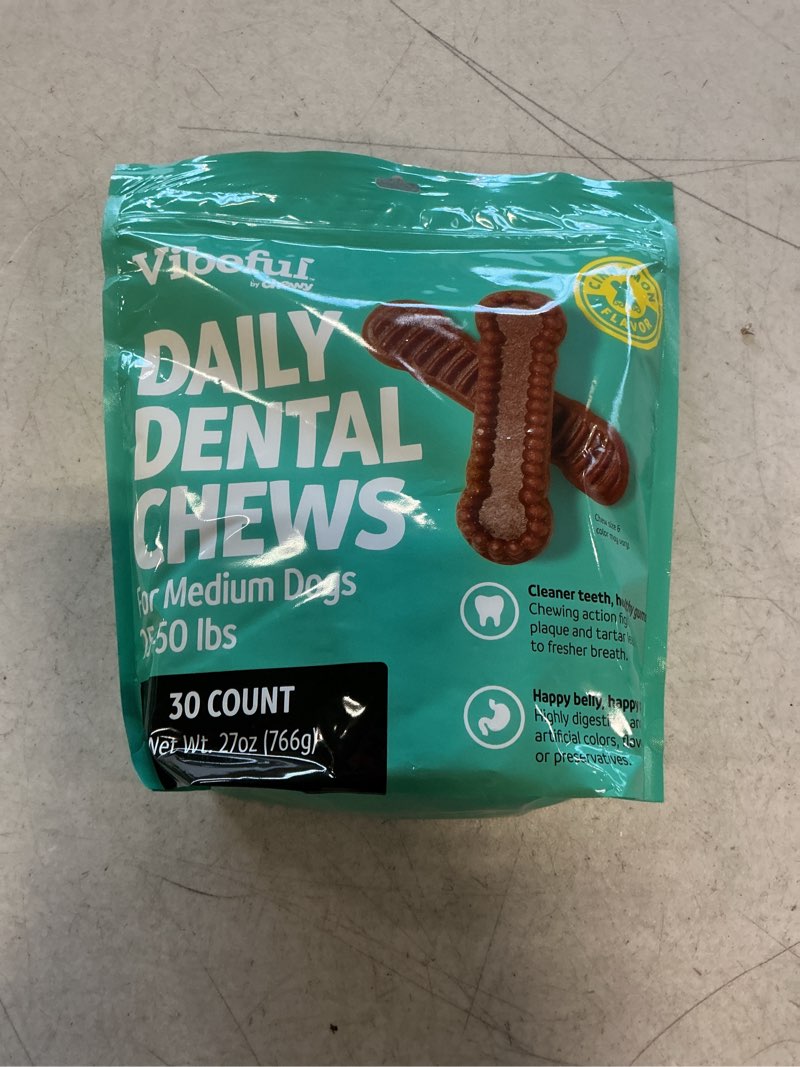 Condition photo showing New/Like New for Vibeful daily dental chews for medium 25-50 lbs  dogs 30 ct ( BB: Mar /14/2026)