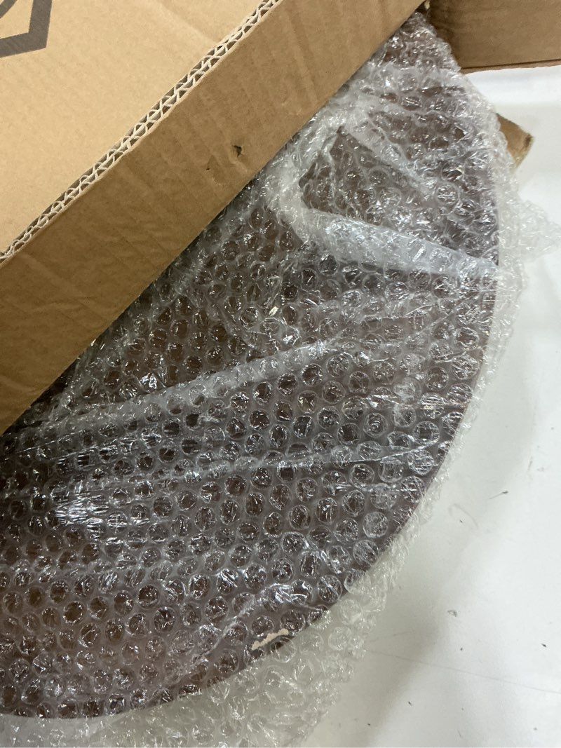 Condition photo showing As Is for danpinera round side table, metal legged accent table with wooden tray, small round end table for living room, bedroom, nursery, brown & black brown?black