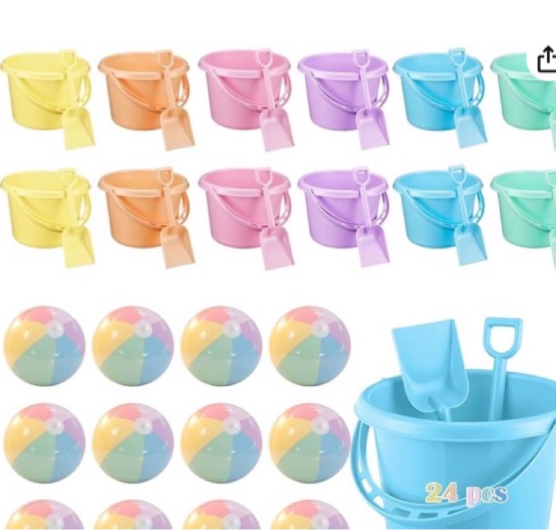 Lunmon 72 Pcs Beach Toys for Kids 24 Set Sand Buckets Shovels Bulk Pastel Beach Balls Inflatable San