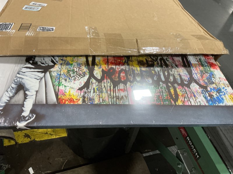 Condition photo showing New/Like New for Life Is Beautiful Graffiti Wall Art Colorful Pop Art Behind the Curtain Canvas Prints Street Graffiti Framed Artwork for Living Room Bedroom Decor Ready to Hang - 24x36inch Wall Art-02 24"L x 36"W