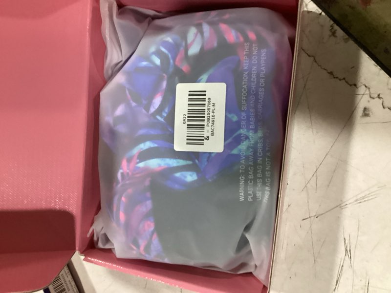Condition photo showing Good Condition for yonique women two piece bathing suits push up bikini set halter swimsuit vintage swimwear medium purple blue leaves