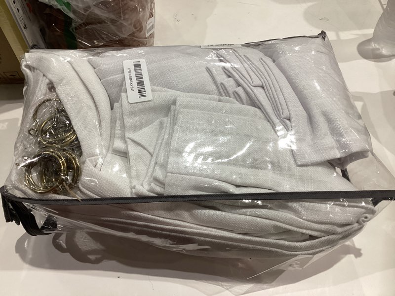 Condition photo showing Good Condition for white pleated linen curtains 96 inches long for living room 2 panel set semi sheer light filtering pinch pleat with rings hooks back tab drapes neutral boho 96 inch curtain for bedroom window w50xl96 snow white 50"w x 96"l (pack of 2)