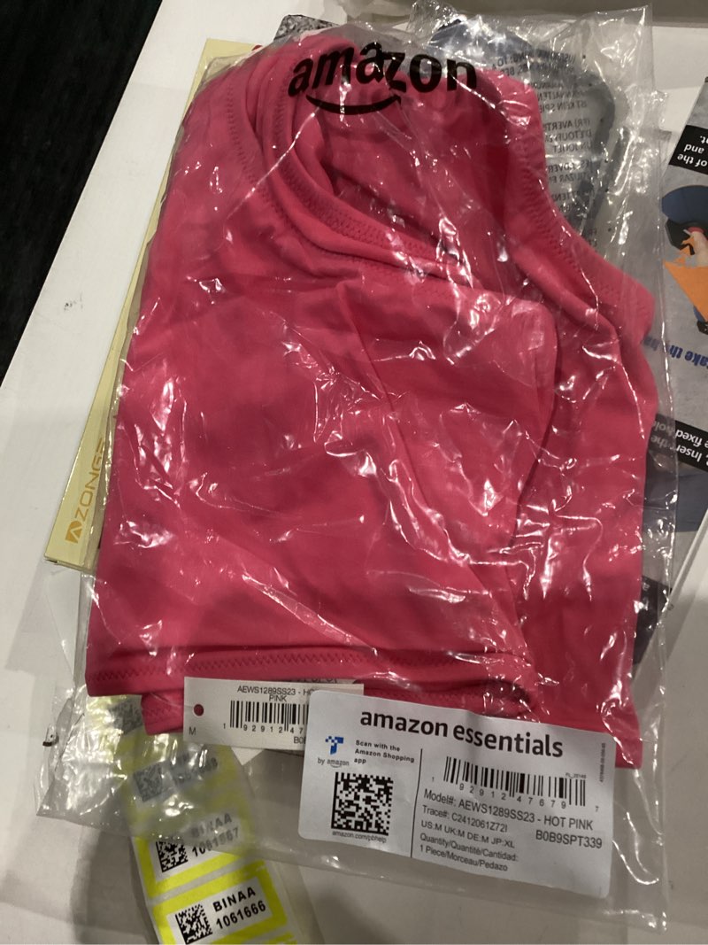 Condition photo showing New/Like New for Amazon Essentials Women's High Waist Swim Bottom (Available in Plus Size) Medium Hot Pink