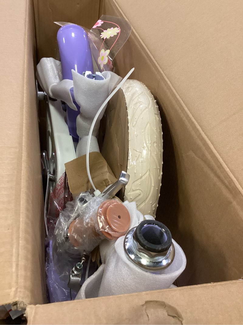 Condition photo showing Good Condition for Girls Bike with Basket for Toddlers and Kids Aged 3-14 Years Old, 12 14 16 18 Inch with Training Wheels & Doll Seat, 20 Inch with Kickstand & Rear Rack, Princess Style Bicycle for Gift. Purple 14 Inch With Doll Seat