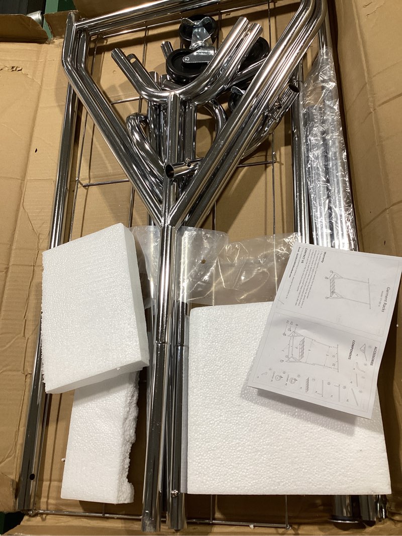 Condition photo showing Good Condition for heavy duty clothing rack, metal clothes rack load 450 lbs, rolling clothes racks for hanging clothes with lockable wheels, wardrobe closet garment racks for bedroom, silver silver single rod - l