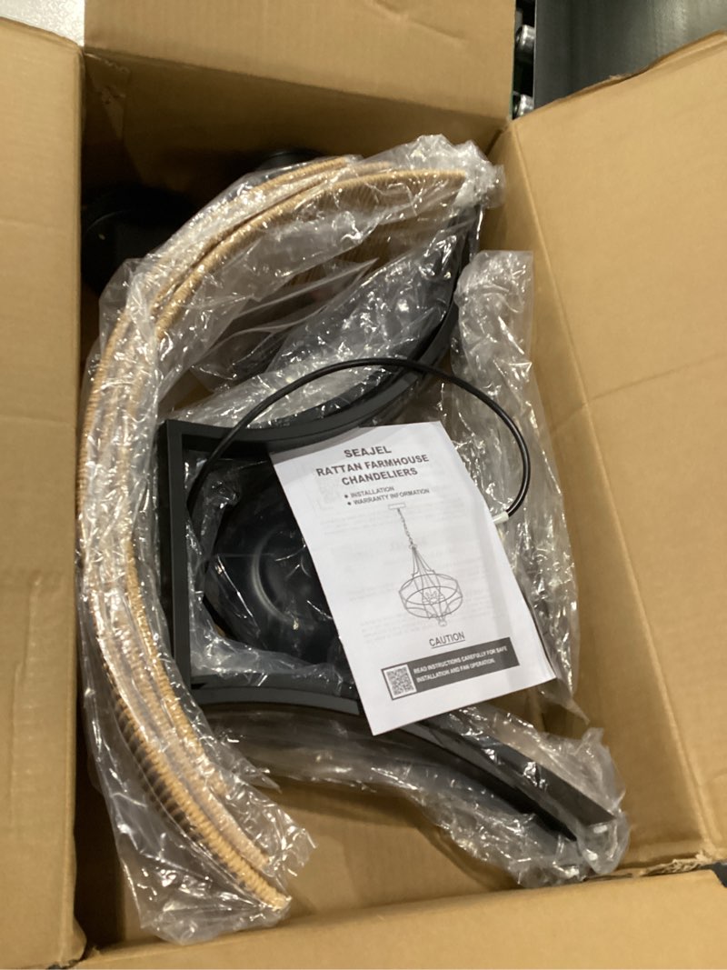 Outiron 24” Rattan Chandelier Light Fixture, 6-Light Large Rustic Pendant Lighting with Hand-Woven W