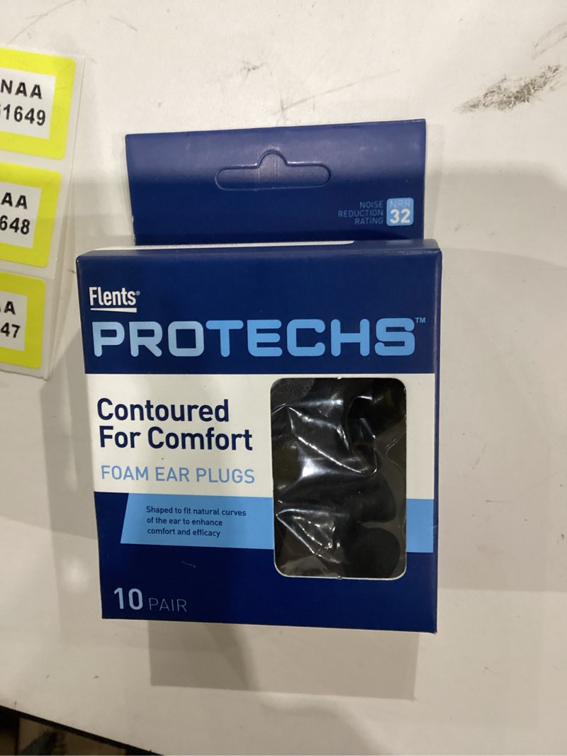 Condition photo showing New/Like New for Flents Protechs Contoured for Comfort Foam Ear Plugs, Soft & Comfortable Hearing Protection for Work, Construction, Heavy Machinery, Studying, Travel & Sleep, NRR 32, Easy to Use, Black, 10 Pairs Black 10 pair (Pack of 1)