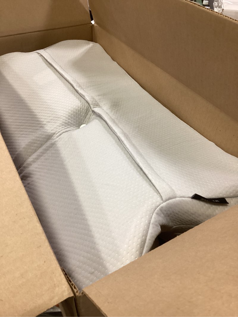Condition photo showing Good Condition for Cervical Neck Pillow for Pain Relief, Ergonomic Side Sleeper Pillow for Sleeping, Orthopedic Contour Memory Foam Bed Rest Pillows for Sleeping, Cooling Cervical Pillow for Back Stomach Sleepers White & Grey