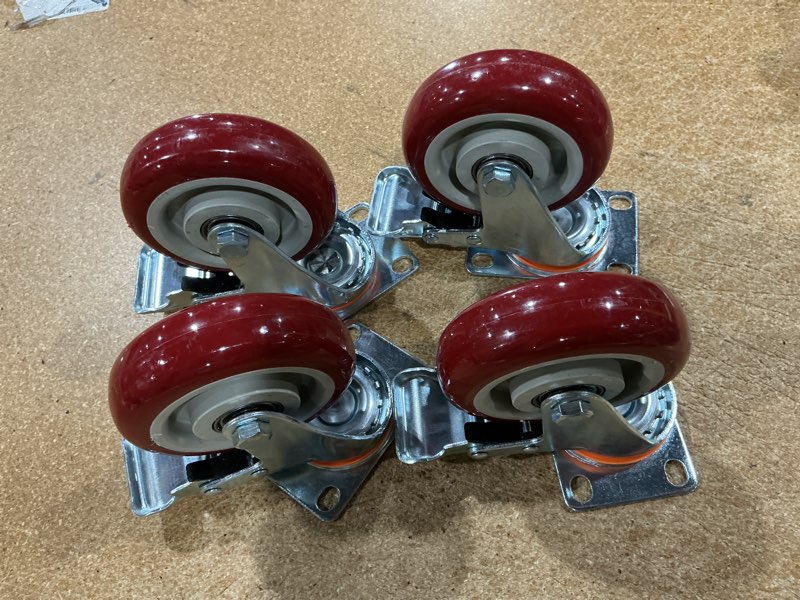 Condition photo showing As Is for castor wheels,chair wheels, caster wheels,wheels 4pcs swivel furniture casters heavy duty,red polyurethane industrial castor,360° top plate,double ball bearing,durable,no noise,300kg load capacity,for
