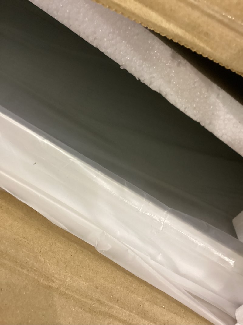 Condition photo showing New/Like New for LOAAO 40x36 Inch White Metal Framed Bathroom Mirror for Wall, White Bathroom Vanity Mirror Farmhouse, Large Rounded Rectangle Mirror, Anti-Rust, Tempered Glass, Hangs Horizontally or Vertically White 40"L x 36"W