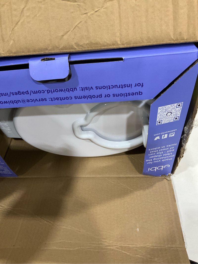 Condition photo showing Good Condition for ubbi steel diaper pail, odor locking, no special bag required, award-winning, registry must-have, white