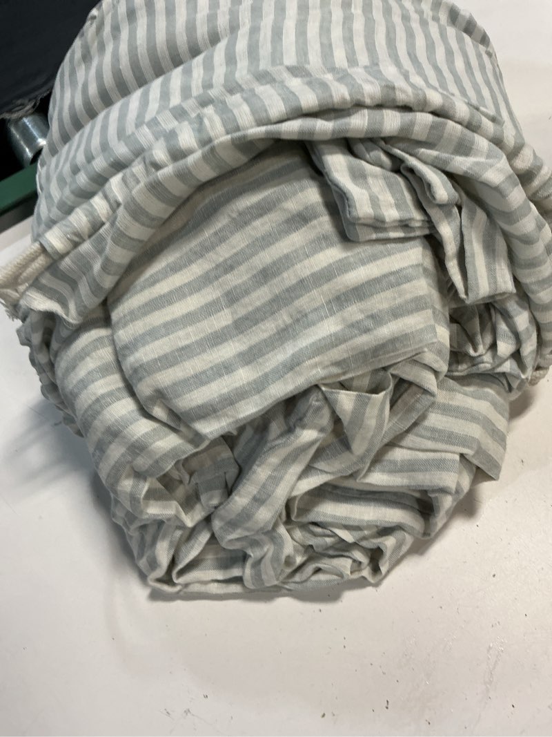 Condition photo showing As Is for european linen stripe duvet cover set, full/queen, mist/white stripe