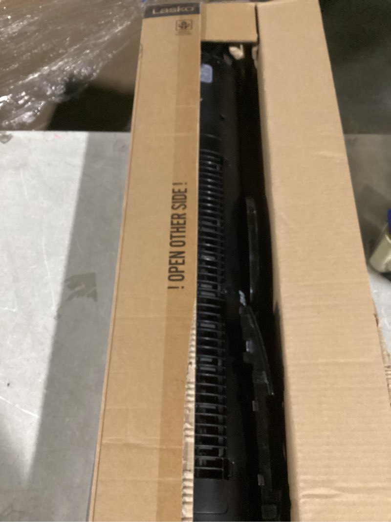 Condition photo showing As Is for LASKO Ascend 36" Tower Fans for Home, 29 ft/s Airflow, Quiet 29dB on Low, 90° Oscillation, 12 Hour Timer, Air Filter for Hair & Dust, Remote, Black, OST100
