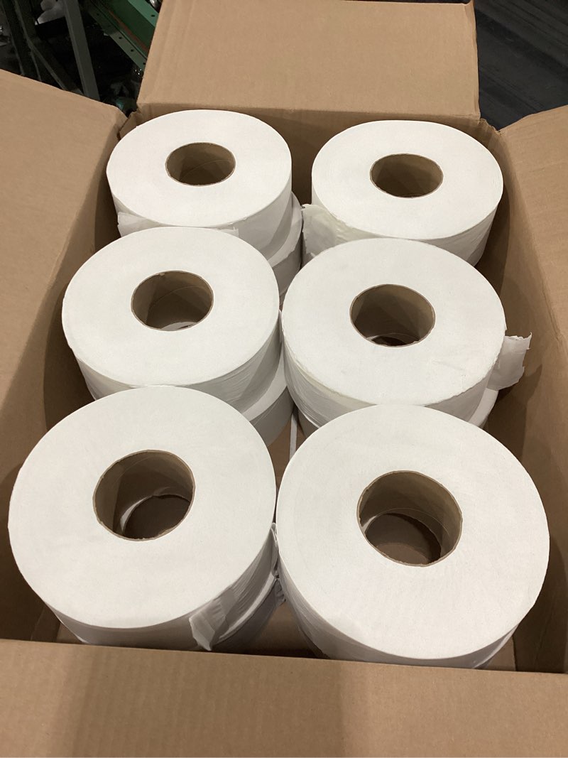 Condition photo showing New/Like New for tork jumbo toilet paper roll white t22, universal, 2-ply, 12 x 1000', tj0922a 12 roll (pack of 1)