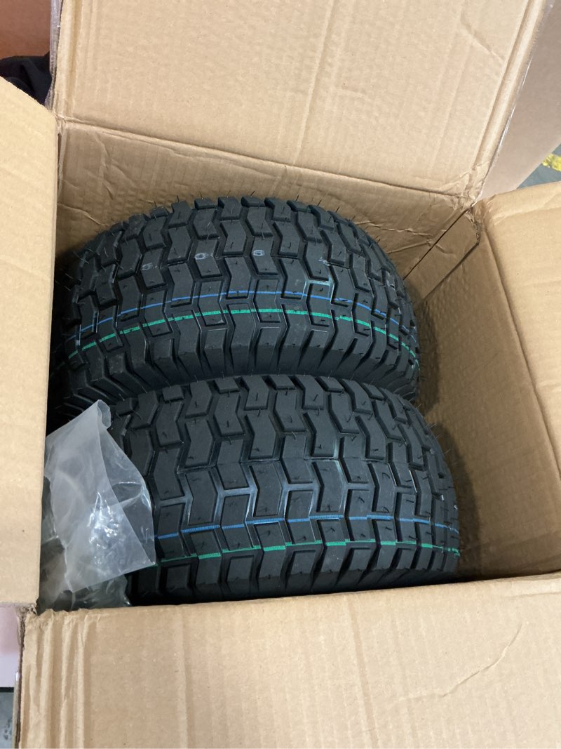 Condition photo showing Good Condition for 15x6.00-6 tubeless lawn mower tire and wheel with 3/4" bearing bore, with 5/8” bearings & spacers, for john deere mower, craftsman, husqvarna lawn tractor, 570 lbs capacity, 4 ply, 2 pack