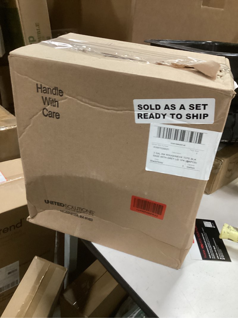 Condition photo showing New/Like New for Rubbermaid Roughneck Tote 3 Gal Storage Container  Black/Gray (6 Pack)