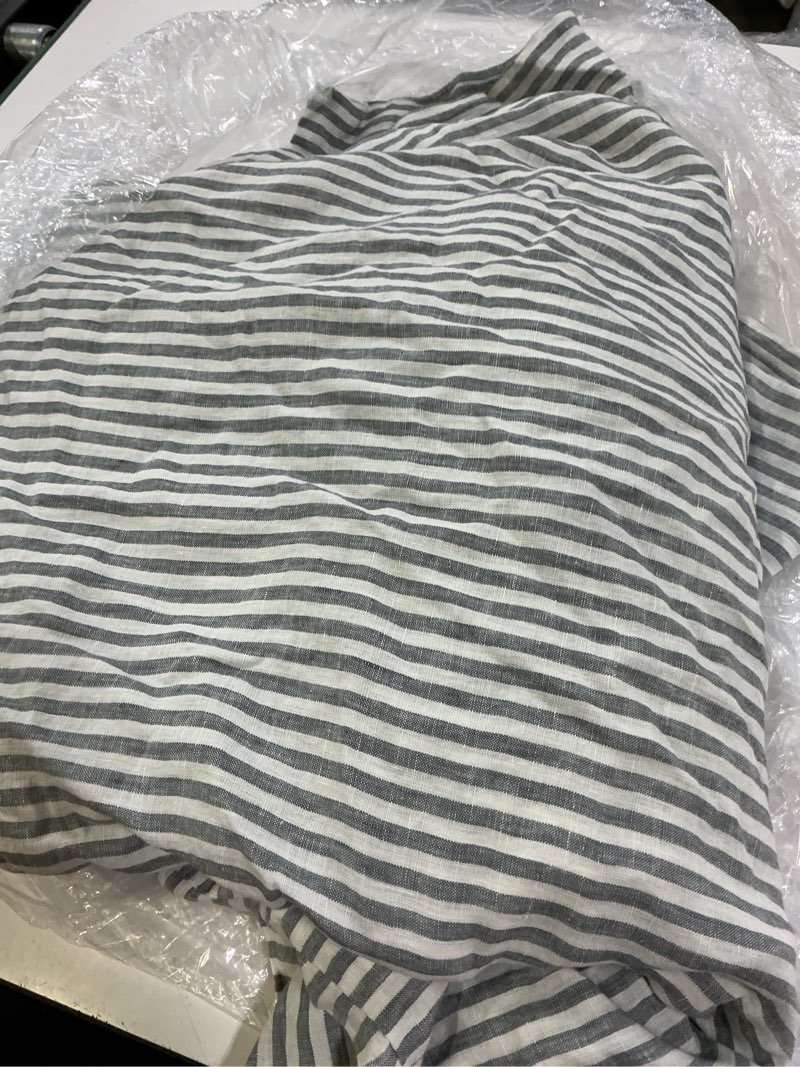 Condition photo showing Good Condition for european linen stripe duvet cover twin  mist/white stripe