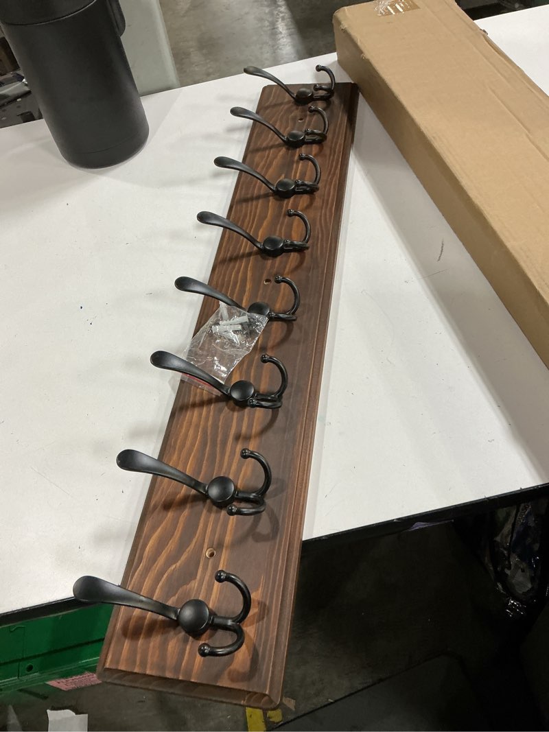 Condition photo showing New/Like New for coat rack wall mount, wooden heavy duty coat rack for wall,8 triple coat hanger hooks for hanging coats,jacket,hat,clothes (brown, 8 hooks)