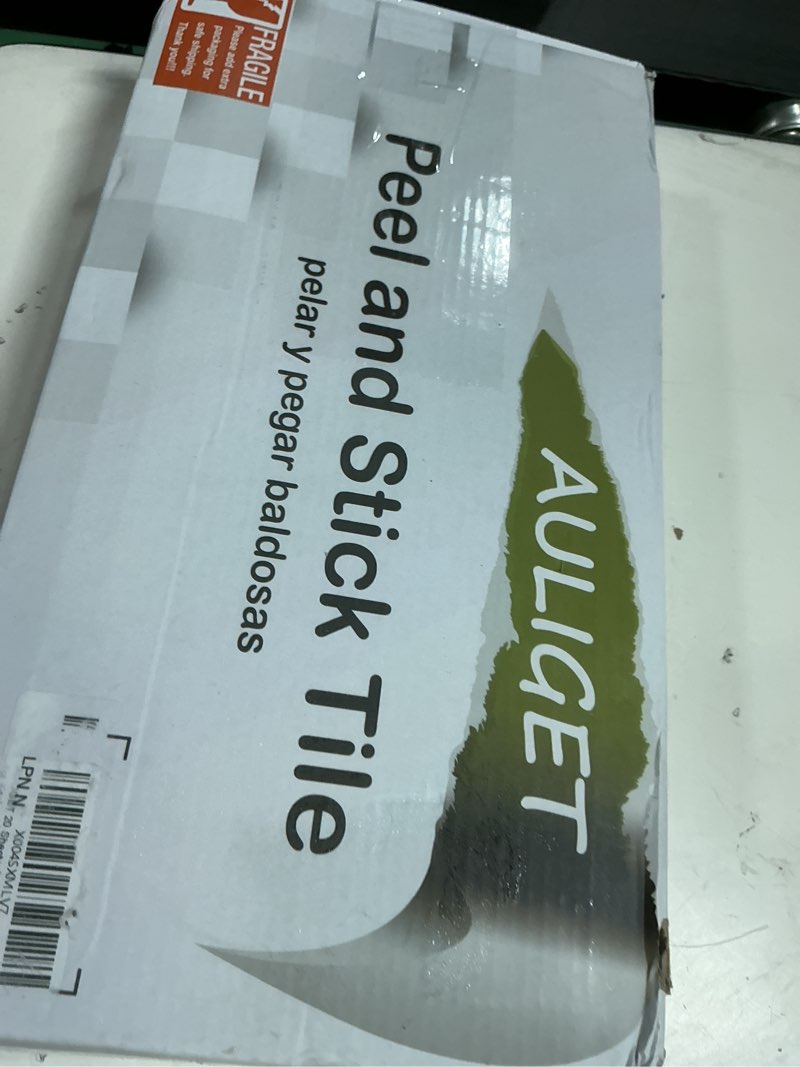 Condition photo showing New/Like New for auliget 20 sheets beige & brown wood peel and stick backsplash, pvc mixed metal silver wall tile stick on backsplash for kitchen and bathroom 20 sheets, 6\"x12\"x0.12\" beige & brown wood + metal silver