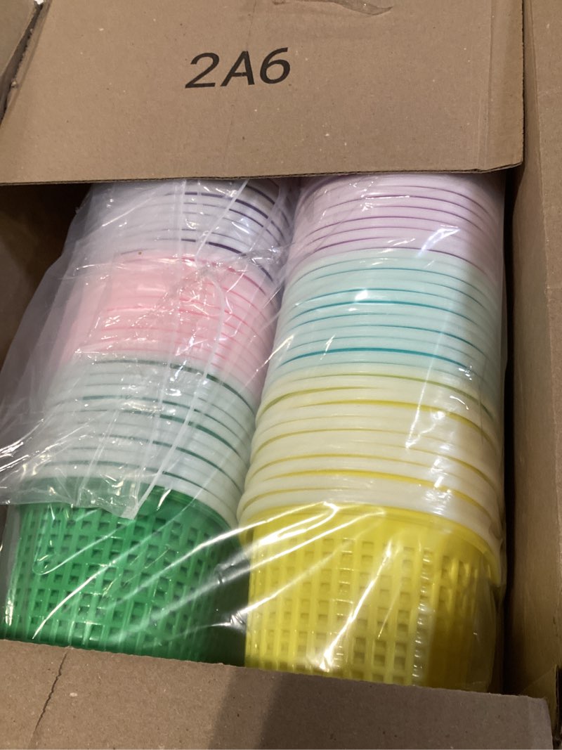 Condition photo showing Good Condition for 100 pcs easter baskets bulk colorful plastic eggs basket with handles empty spring festival easter buckets in 10 color for kids party favor egg supplies decorations