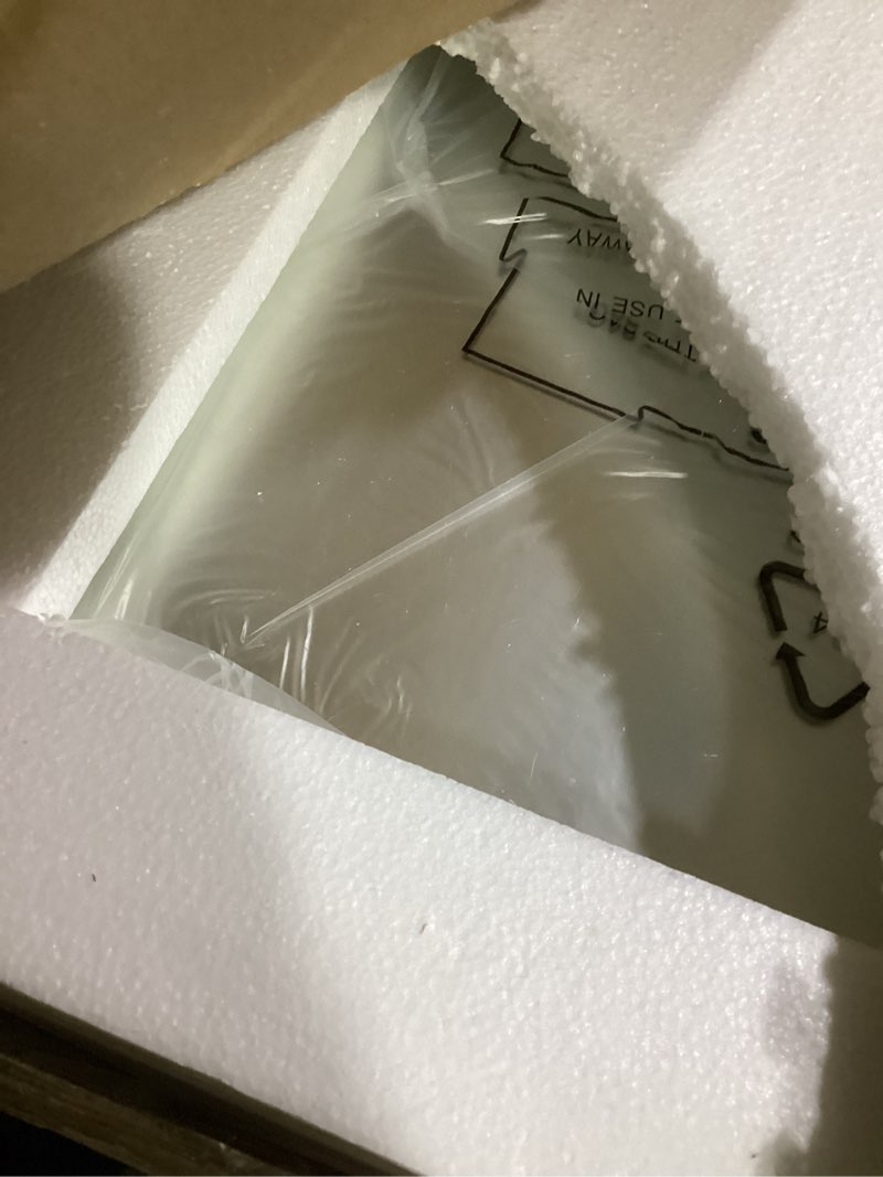 Condition photo showing Good Condition for white bathroom mirror 20x30 inch, white metal framed bathroom mirror for wall, rounded rectangle matte bathroom vanity mirror, tempered glass, anti-rust, horizontal/vertical white 20"l x 30"w