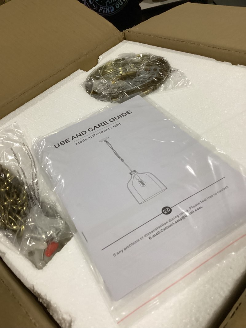 Condition photo showing New/Like New for catiner 16" extra large farmhouse pendant light – hand-blown hammered glass shade, gold finish, adjustable chain ceiling light for kitchen island, dining room, hallway gold chain