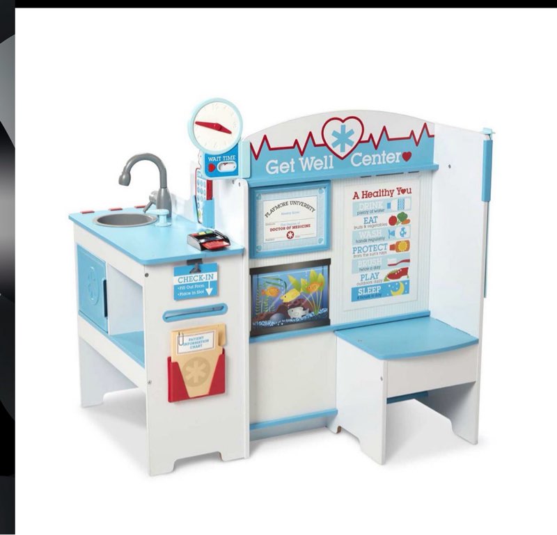 Melissa & Doug Wooden Get Well Doctor Activity Center - Waiting Room, Exam Room, Check-In Area: Pretend Play Medical Accessories Set