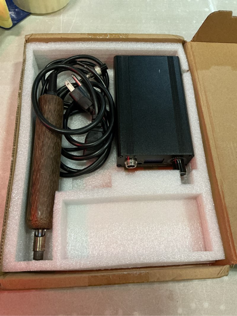 Condition photo showing Good Condition for flyrivergo leather creaser machine, 140-932? leather edging and creasing machine electric edge creasing heat iron tool with 5pcs tips, wooden receptacle base