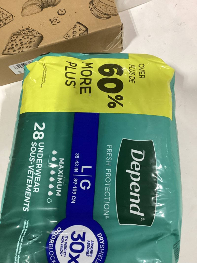 Condition photo showing New/Like New for Depend Fresh Protection Adult Diapers, Incontinence Underwear for Men, Disposable, Maximum, Large, Grey, 28 Count, Packaging May Vary Large 28