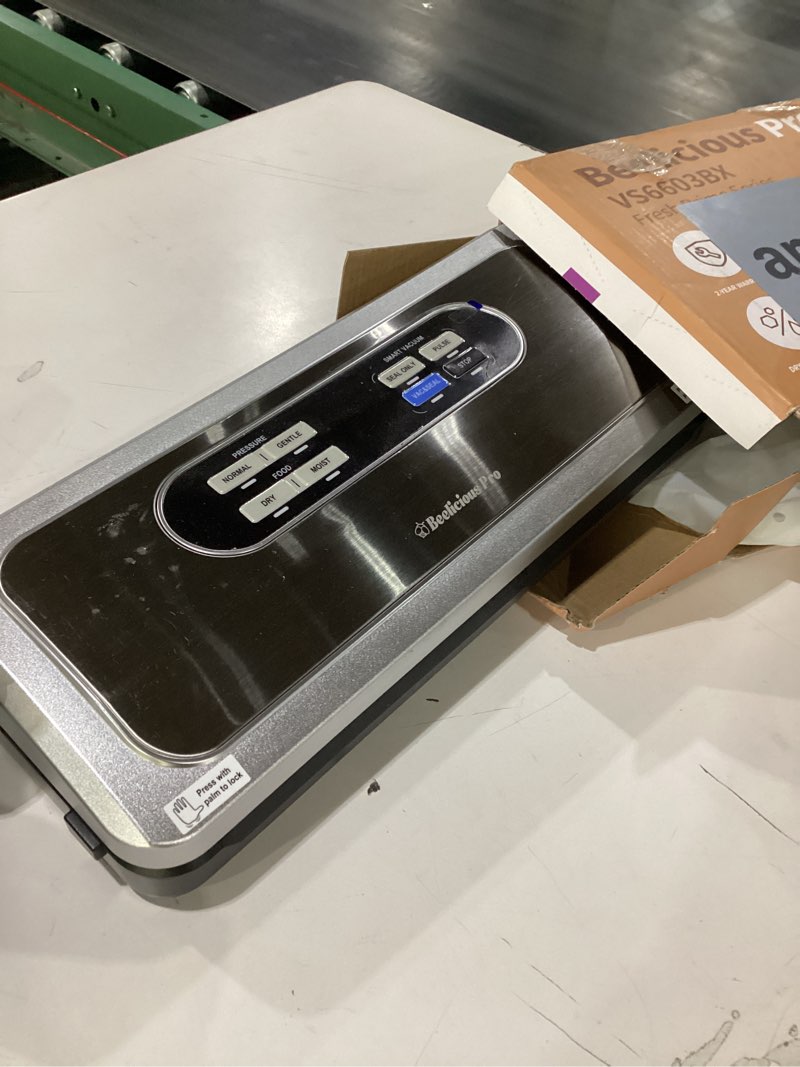 Condition photo showing New/Like New for Vacuum Sealer Machine with AirLock ProSeal System, 10-in-1 Vacuum Sealer for Food, Dry & Moist Modes, Compact Design with Digital Timer, Built-in Cutter & Roll Storage, Stainless Steel