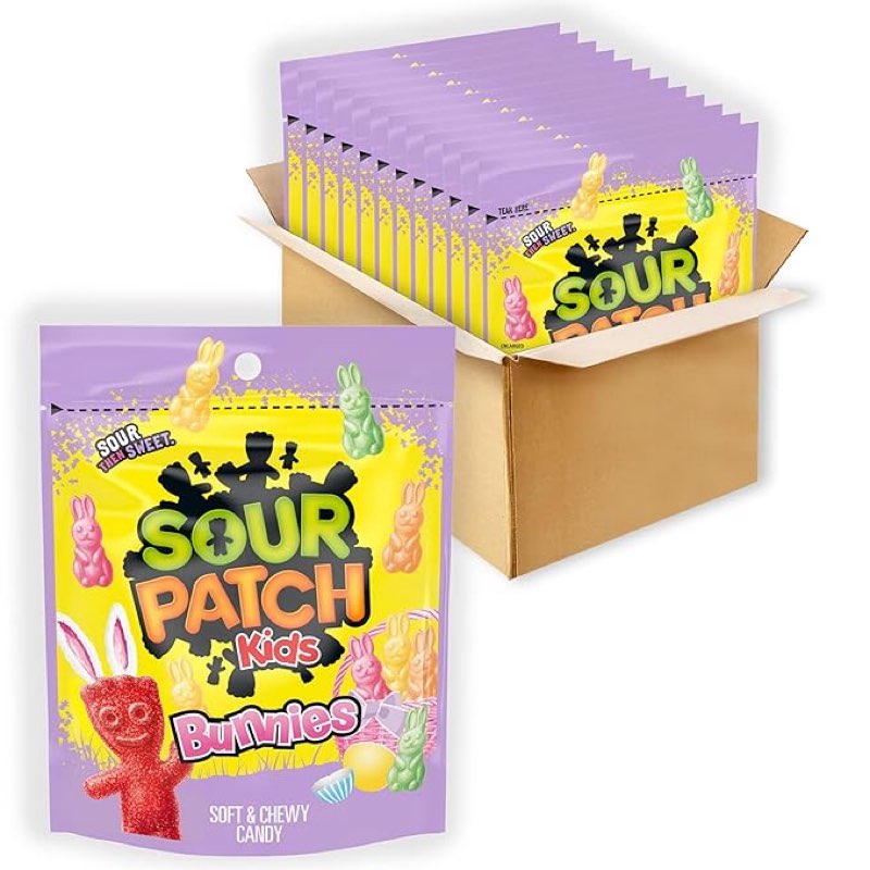 (Best by 22/NOV/2025) SOUR PATCH KIDS Bunnies Soft & Chewy Easter Candy, Bulk Candy, 12 - 10 oz Bags