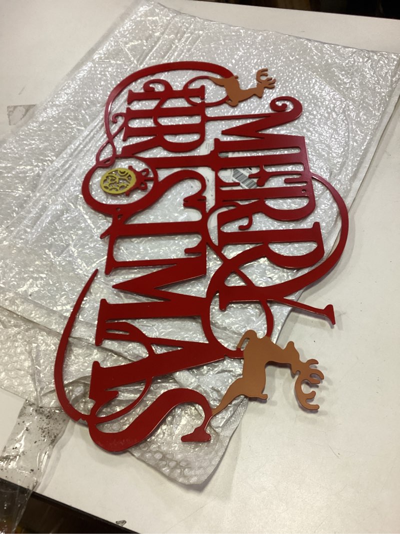 Condition photo showing Good Condition for Metal Merry Christmas Wall Decor Christmas Sign Letter Decorative Hanging Plaque Suitable For Indoor Outdoor Room Yard Holiday Decoration Color02 Large