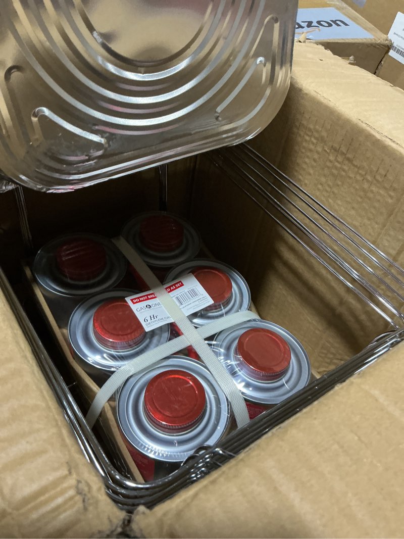 Condition photo showing Good Condition for alpha living 6 pack - disposable chafing dish buffet set, half size pans, welded body food warmers for parties, fuel cans complete set, warming trays complete kit (with racks)
