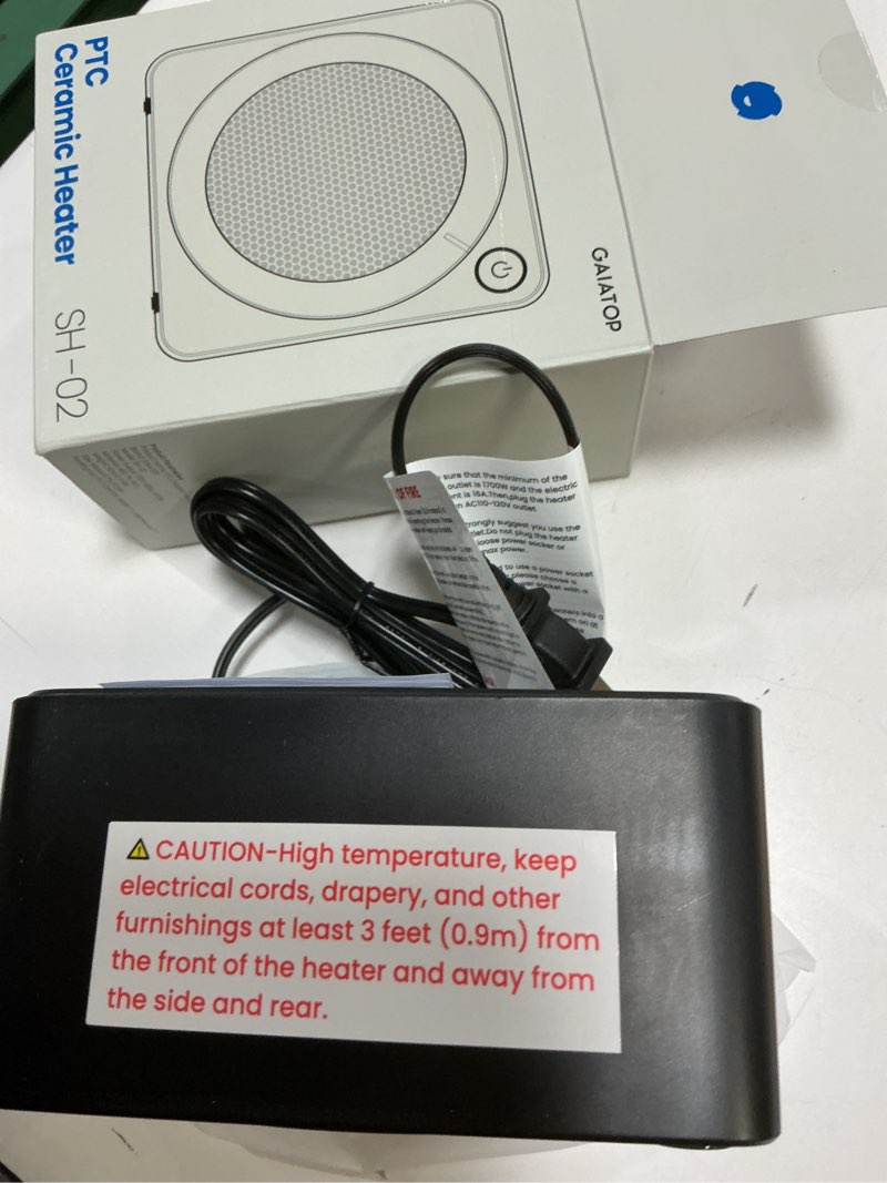 Condition photo showing Good Condition for Gaiatop Mini Space Heater, Lightweight PTC Ceramic Fast Heating 500W Energy Efficient for Indoor Use, Overheating & 45° Tip-Over Protection, Portable Desk Electric Heaters for Office Home Black