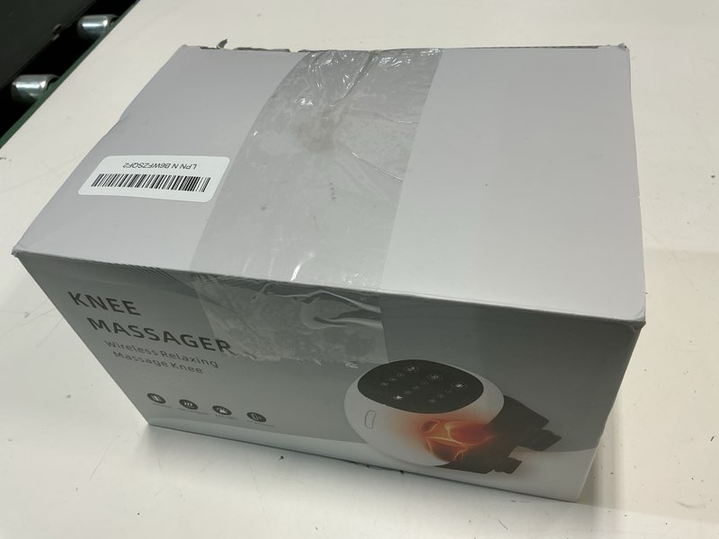Condition photo showing Good Condition for knee massager, 3-in-1 cordless portable massager, 3 vibration modes and 3 heating levels, led screen with adjustable straps for family and friends, white