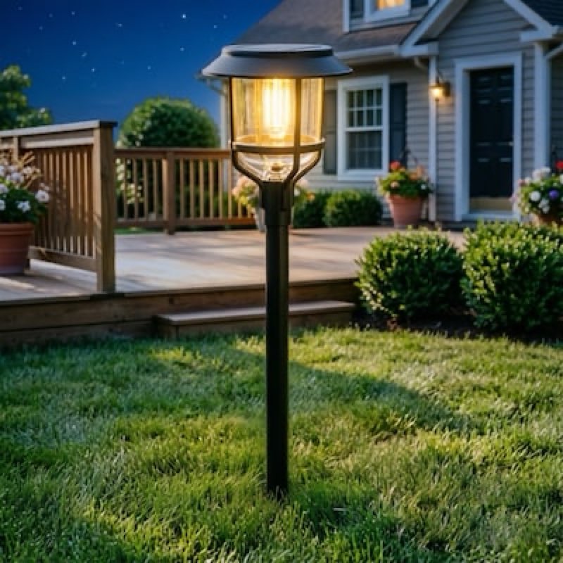 harbor breeze 15 -lumens black solar led outdoor path light with dusk-to-dawn sensor