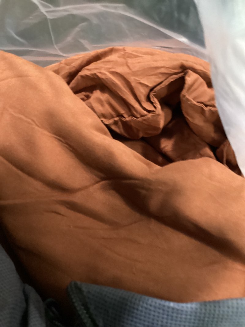 Condition photo showing As Is for andency california king comforter set terracotta, 3 pieces cal king lightweight soft solid bed comforter, oversized fluffy soft polyester all season bedding set terracotta california king(104"x96")