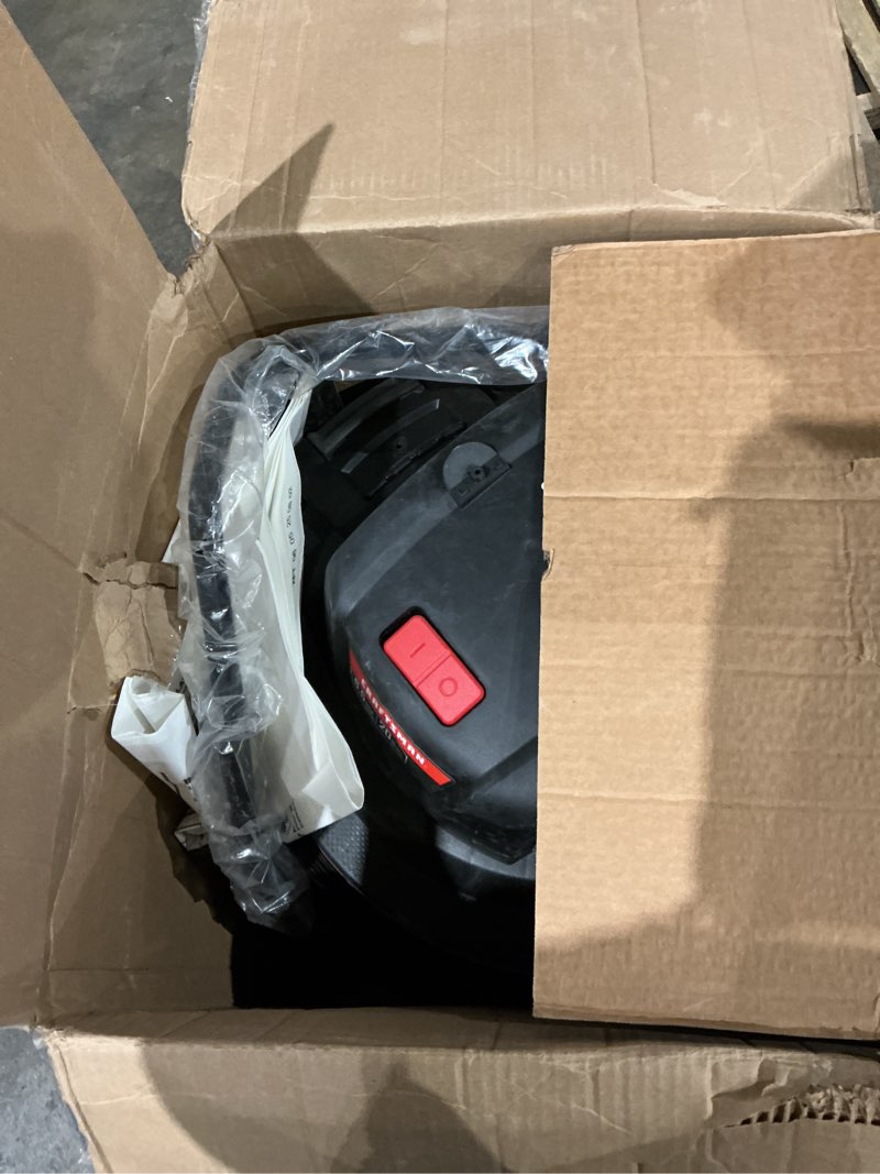 Condition photo showing As Is for craftsman cmxevbe17656 20 gallon 6.5 peak hp wet dry vac with cart, heavy-duty shop vacuum wet and dry with fine dust filter, dust bag, hose and attachments for shop, garage, jobsite cleaning 20 gallon 6.5 peak hp w/cart