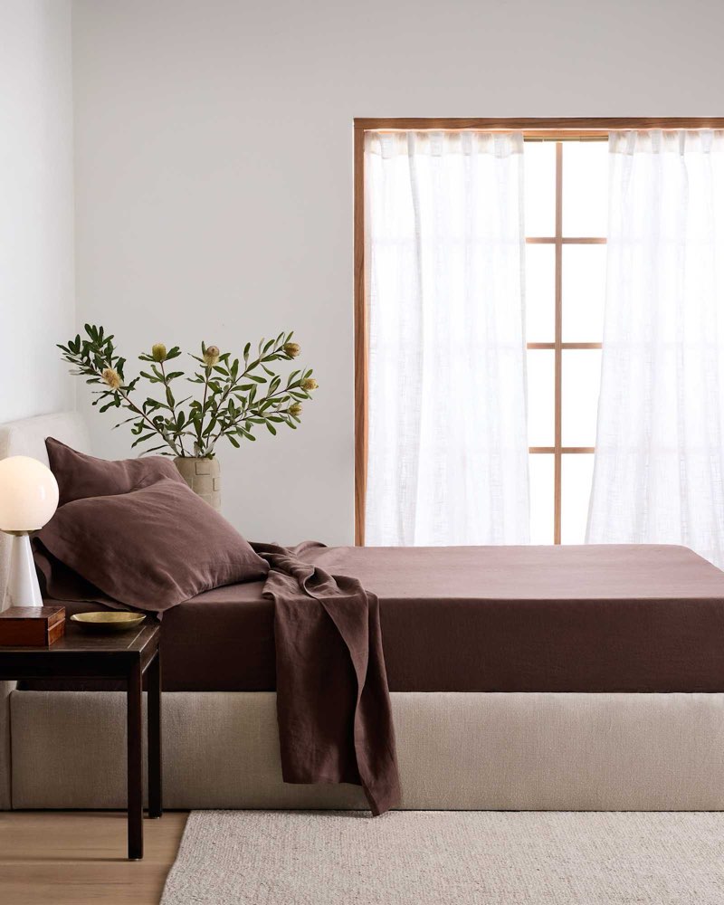 QUINCE European Linen king flat sheet, Standard, Espresso(incomplete 1 piece)