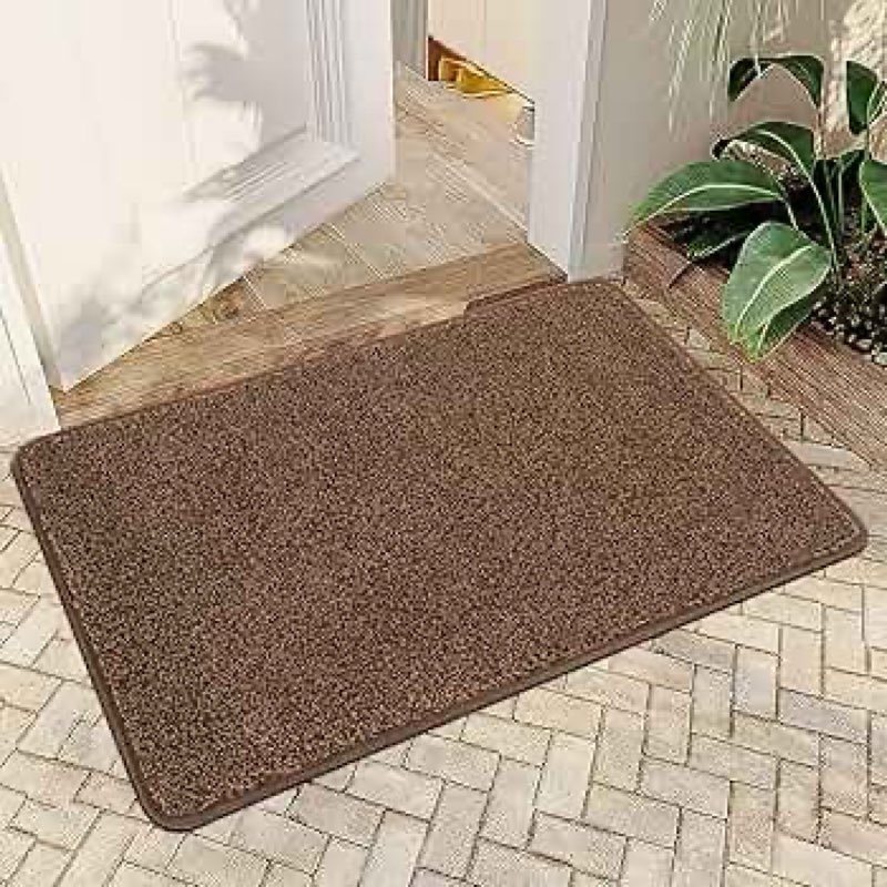 mibao front door mat entrance, non-slip absorbent waterproof welcome doormat with tpr backing, dirt trapping entrance inside floor mats for entryway washable low-profile, 35.5\" x 59\", brown  2'11\" x 4'11\" (rectangular) brown